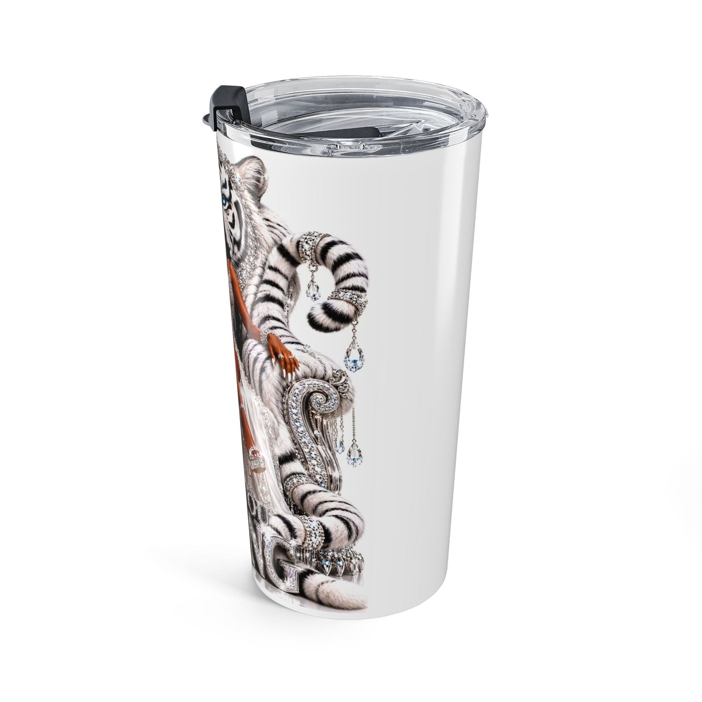 20oz Queen Tumbler — Black Woman on Throne with White Tiger Design