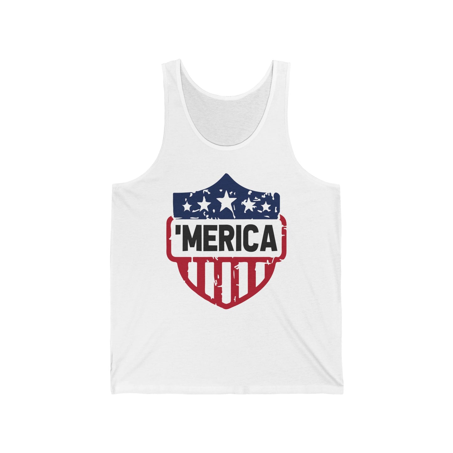 'Merica Shield Tank Top — Patriotic American Flag Sleeveless Shirt for 4th of July