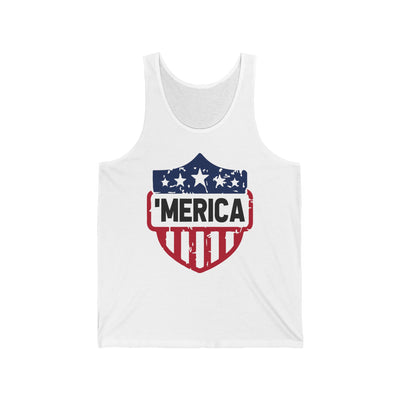'Merica Shield Tank Top — Patriotic American Flag Sleeveless Shirt for 4th of July