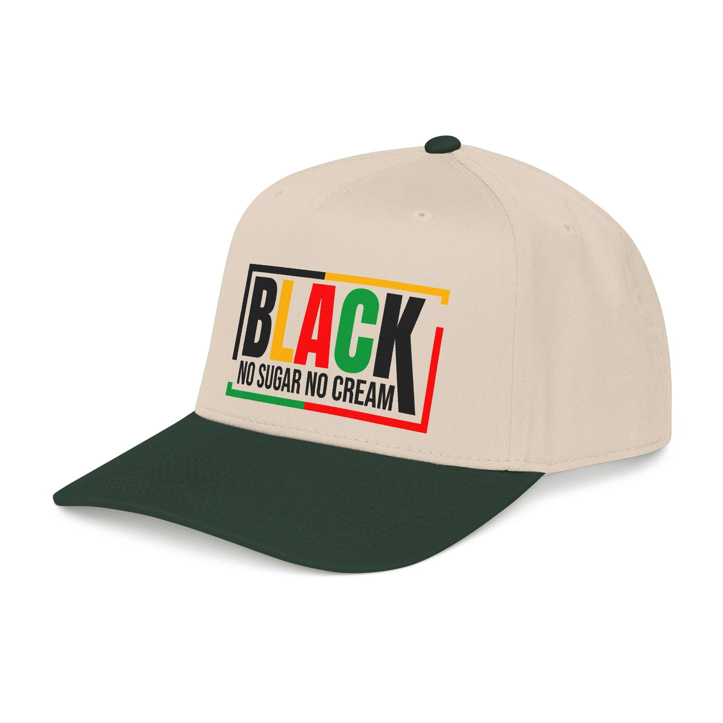 Black No Sugar No Cream Baseball Cap — Rasta Pride Mid-Profile Hat