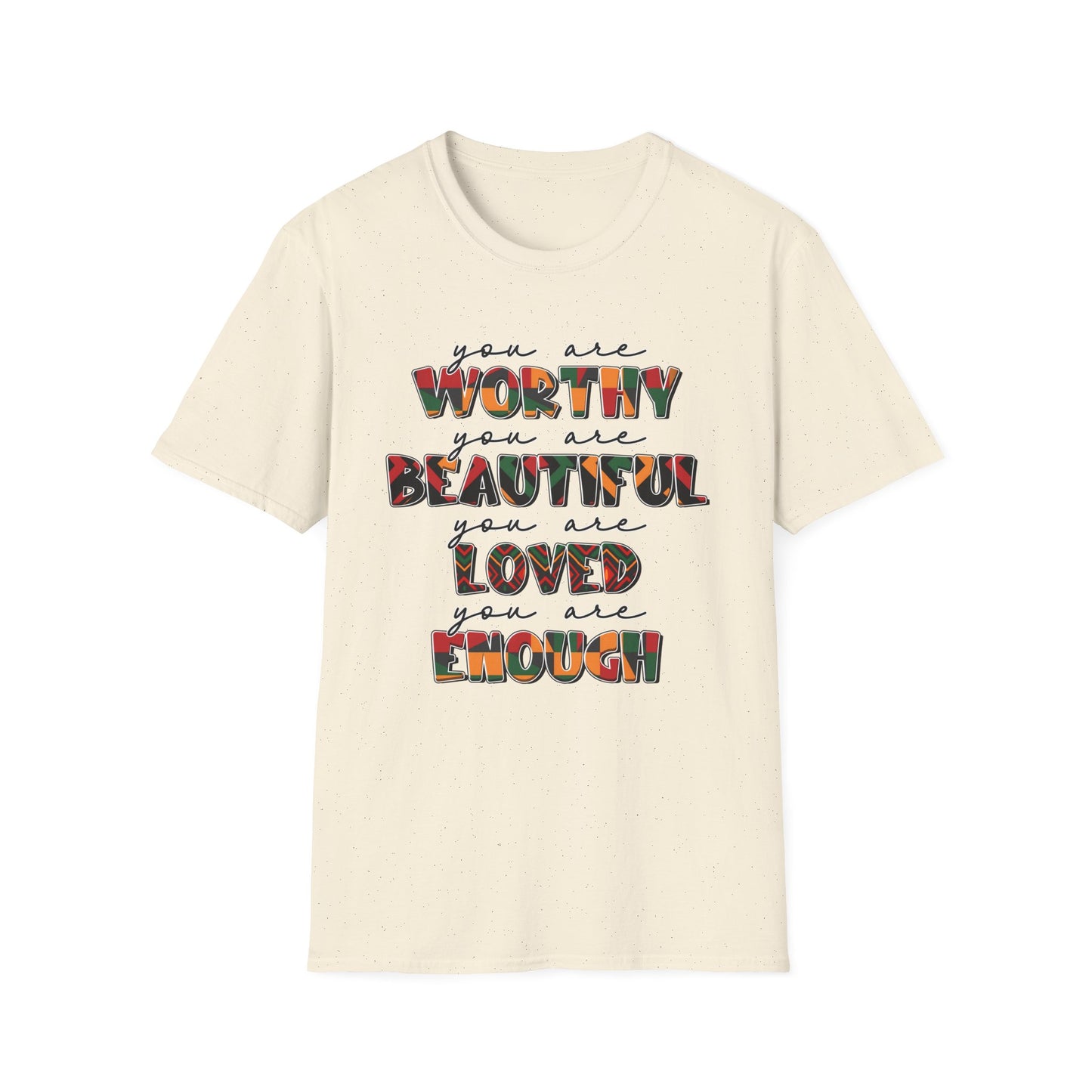 Inspirational Floral Typography T-Shirt — "You Are Worthy, Beautiful, Loved, Enough"