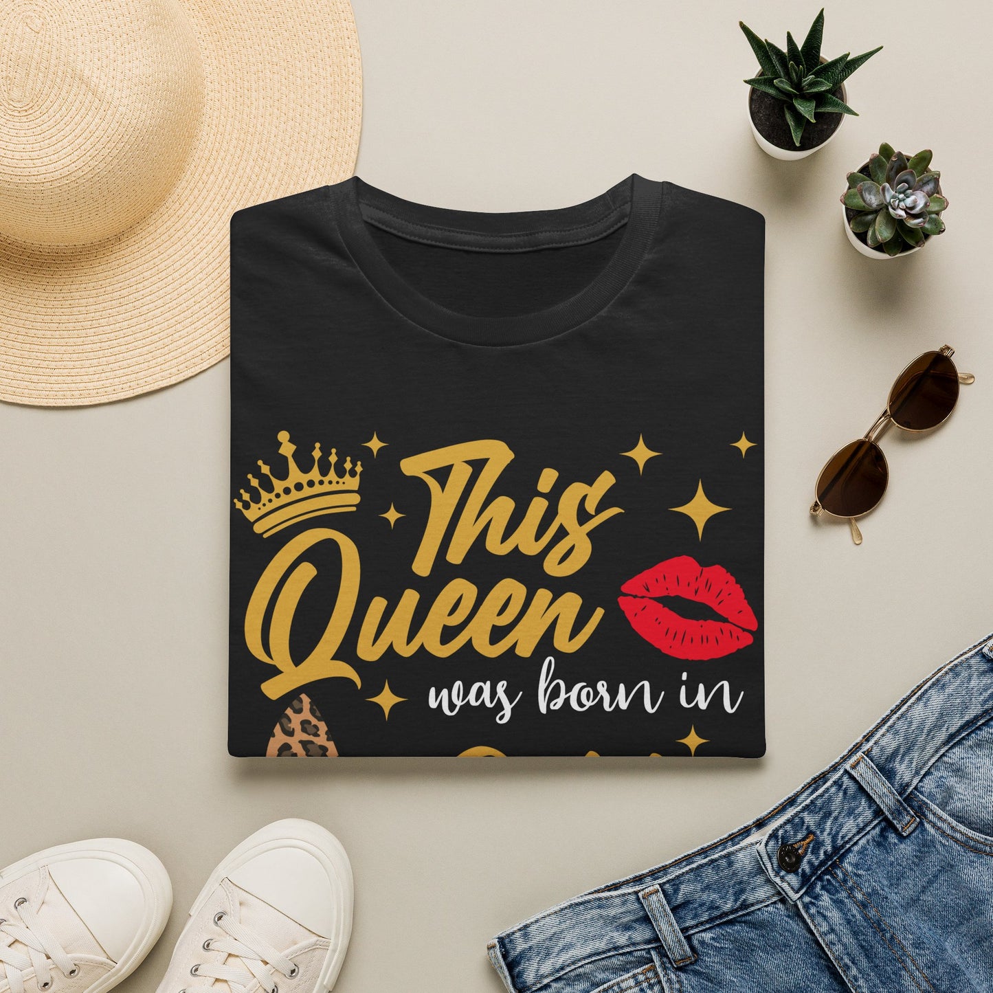 This Queen Was Born in October T-Shirt — Birthday Crown & Lip Print