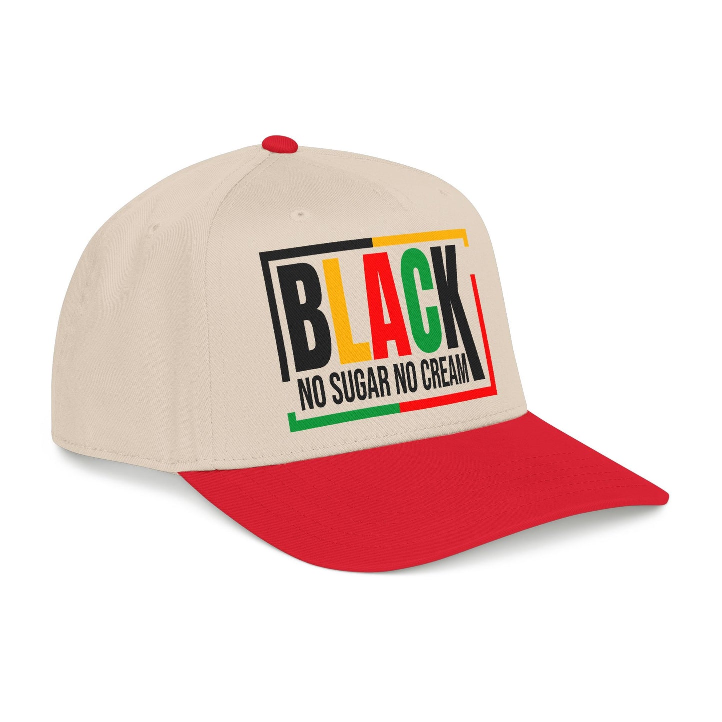 Black No Sugar No Cream Baseball Cap — Rasta Pride Mid-Profile Hat