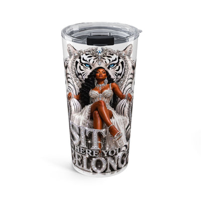 20oz Queen Tumbler — Black Woman on Throne with White Tiger Design