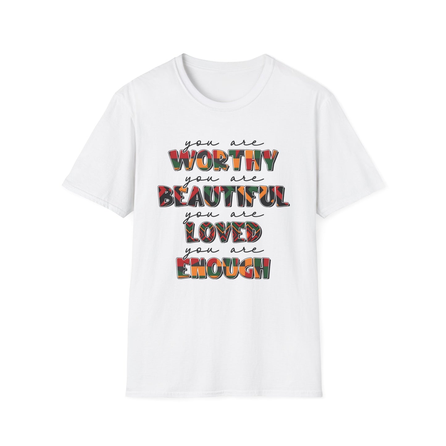 Inspirational Floral Typography T-Shirt — "You Are Worthy, Beautiful, Loved, Enough"