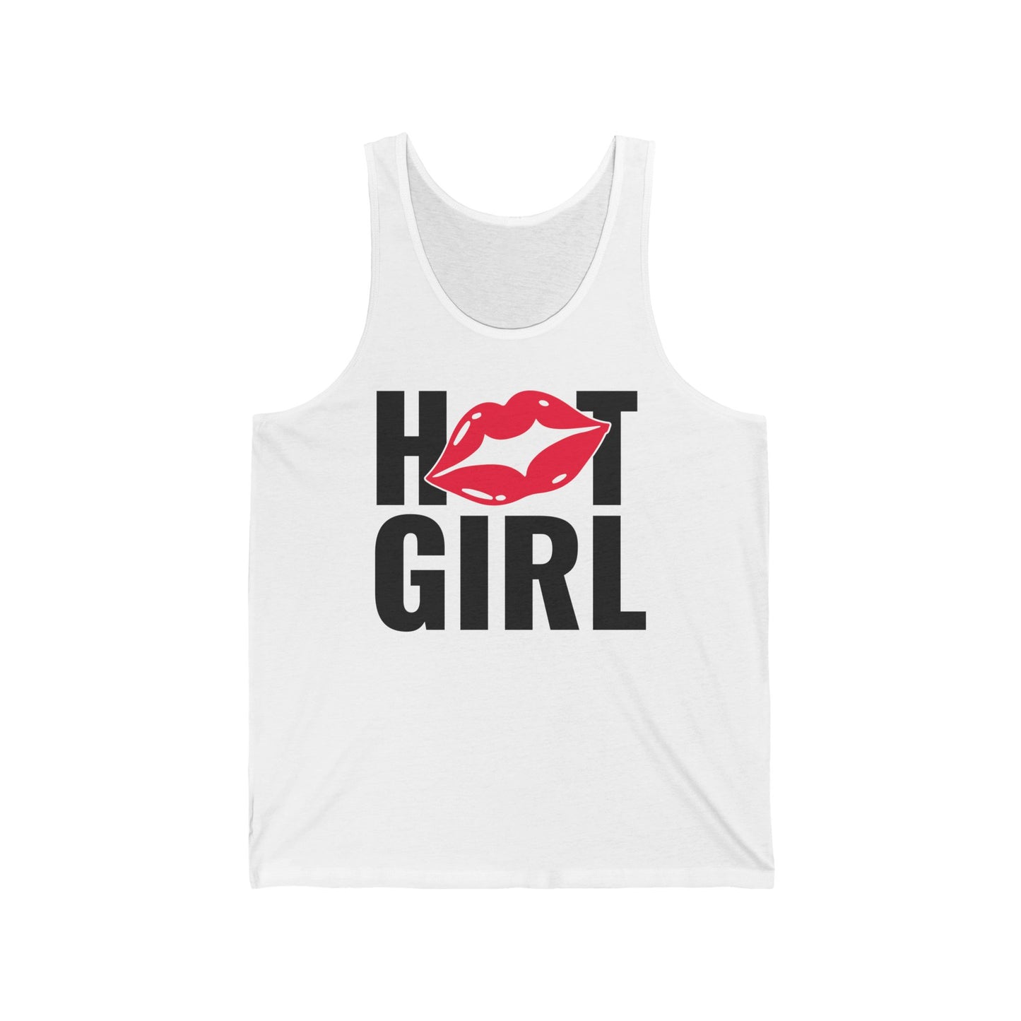 Hot Girl Tank Top — Red Lips Graphic Cotton Jersey Tank
