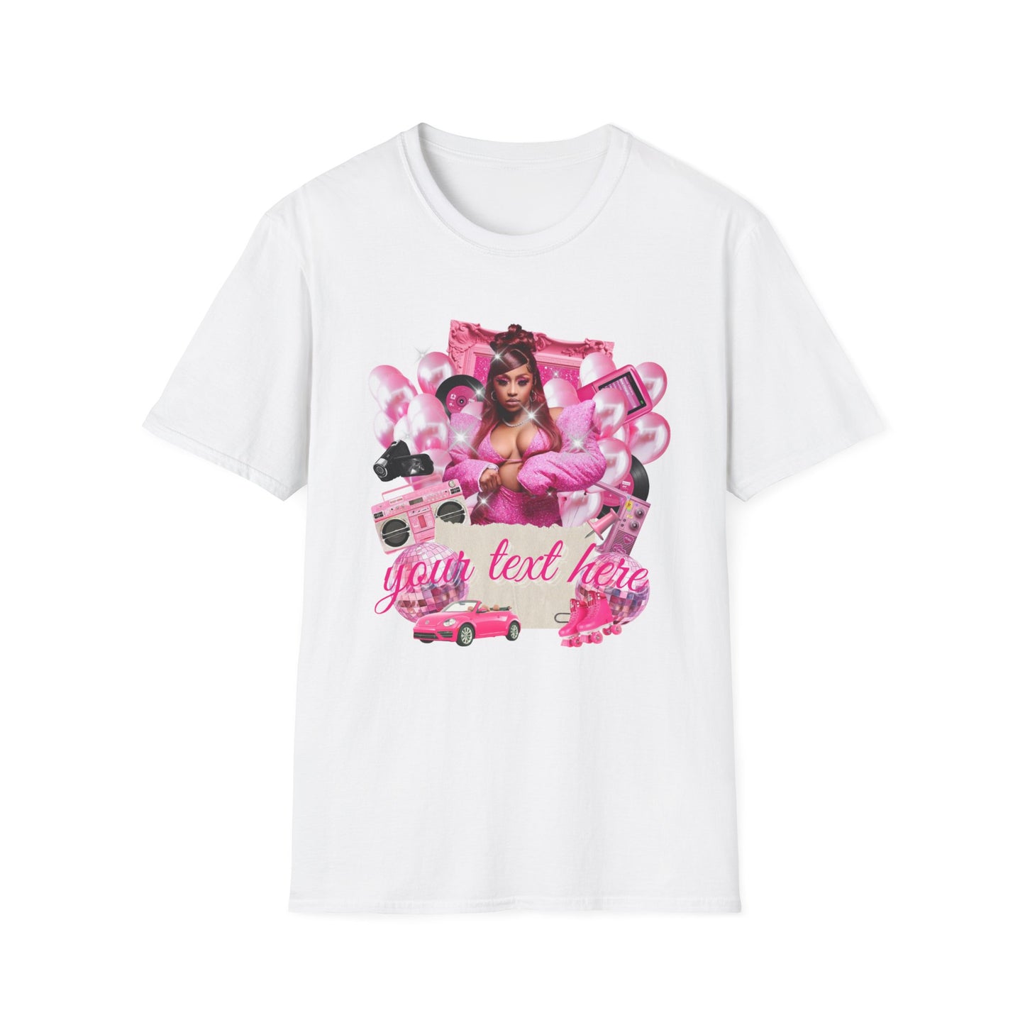 Graphic T-Shirt — Pink Glam Queen Collage Tee Customizable Text and Photo