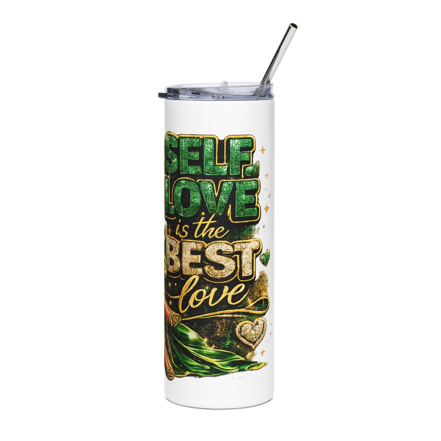 20oz Stainless Tumbler — "Self Love is the Best Love" Green Throne Queen Design