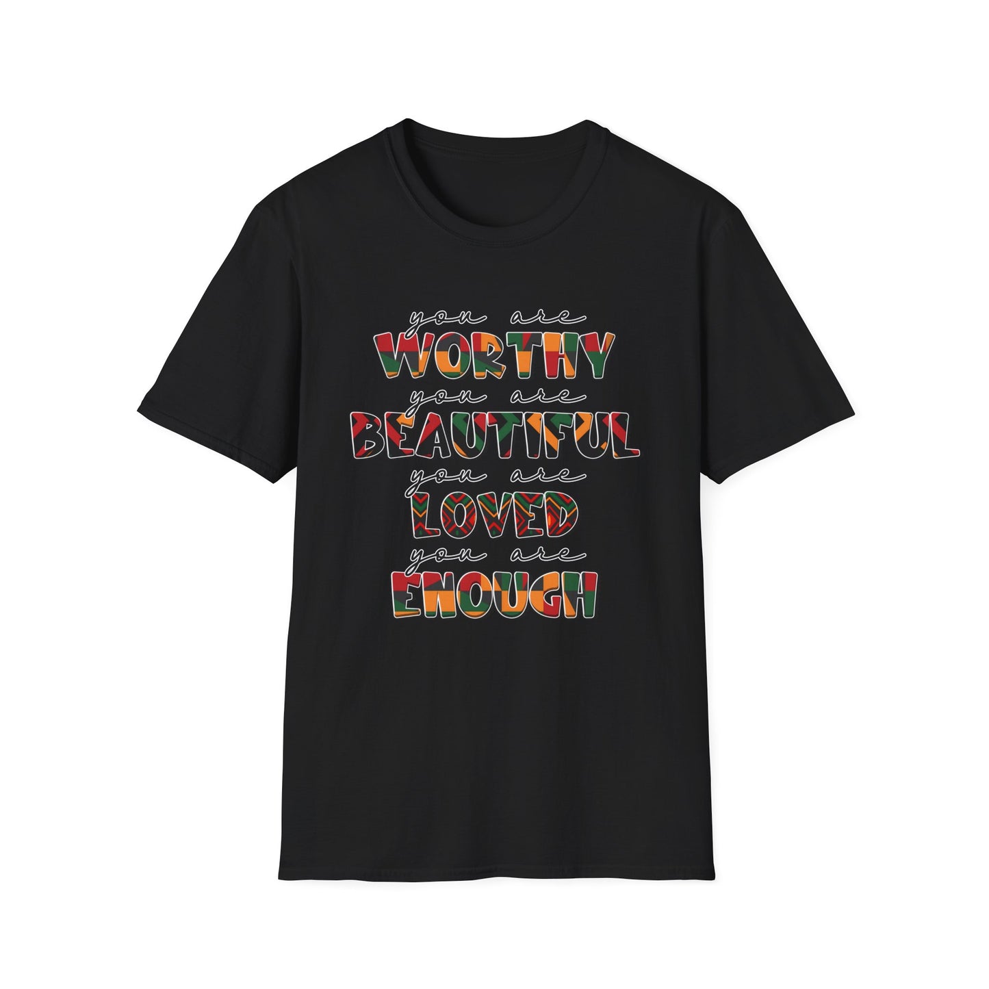 Inspirational Floral Typography T-Shirt — "You Are Worthy, Beautiful, Loved, Enough"