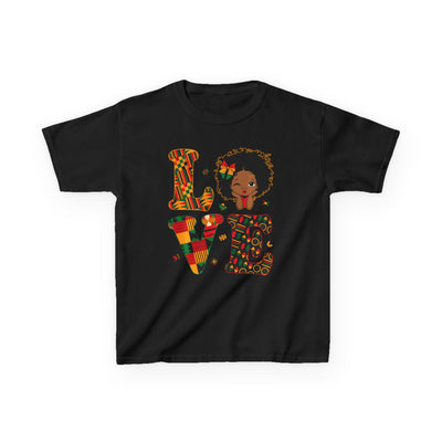 Kids Tee — Afro Love Graphic "LOVE" with Kente & Leopard Print