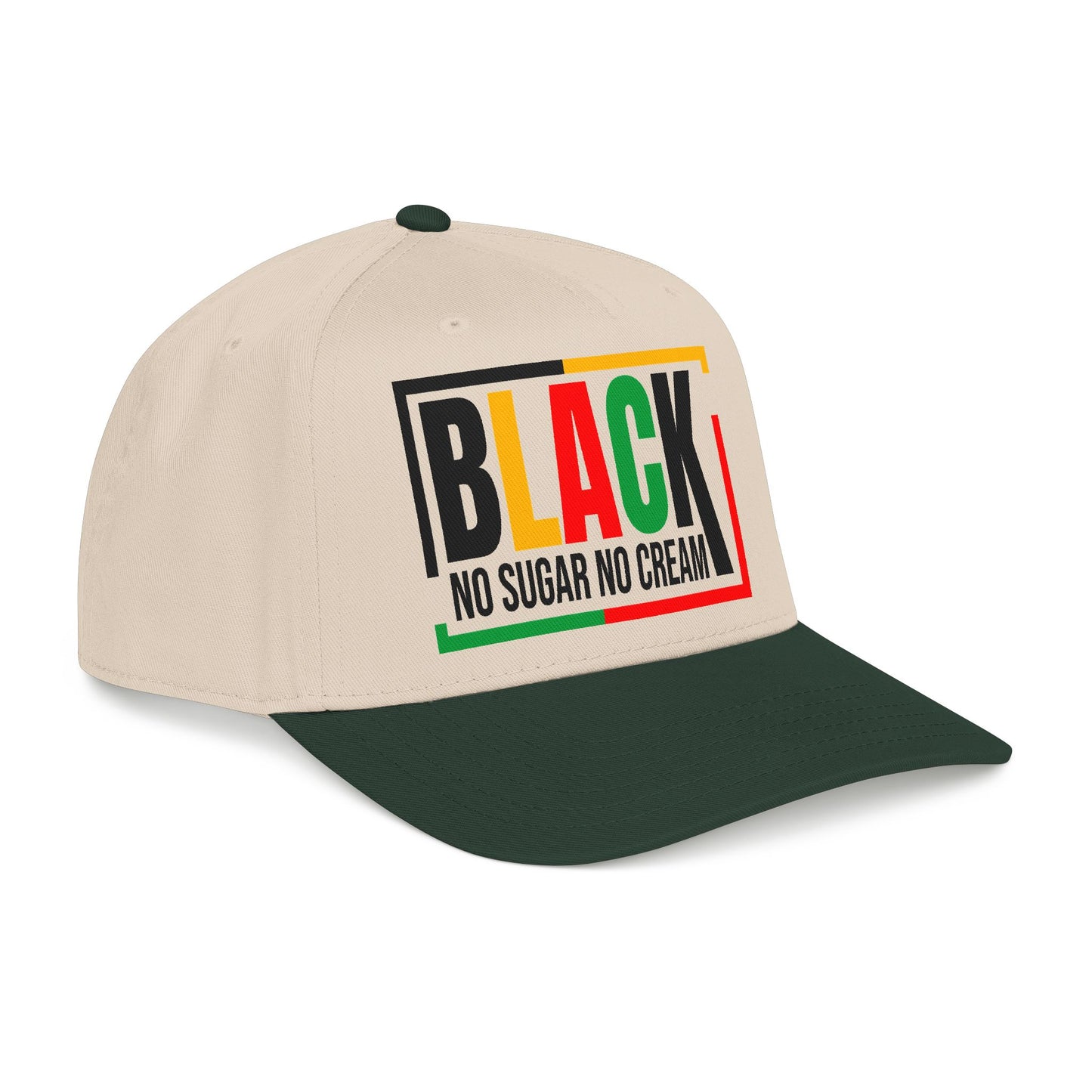 Black No Sugar No Cream Baseball Cap — Rasta Pride Mid-Profile Hat