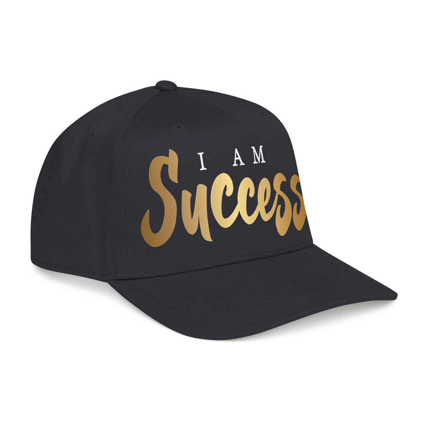 I Am Success Baseball Cap — Motivational Gold Script Mid-Profile Hat