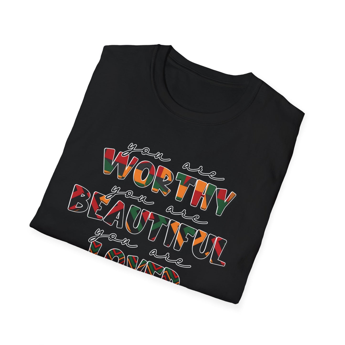 Inspirational Floral Typography T-Shirt — "You Are Worthy, Beautiful, Loved, Enough"