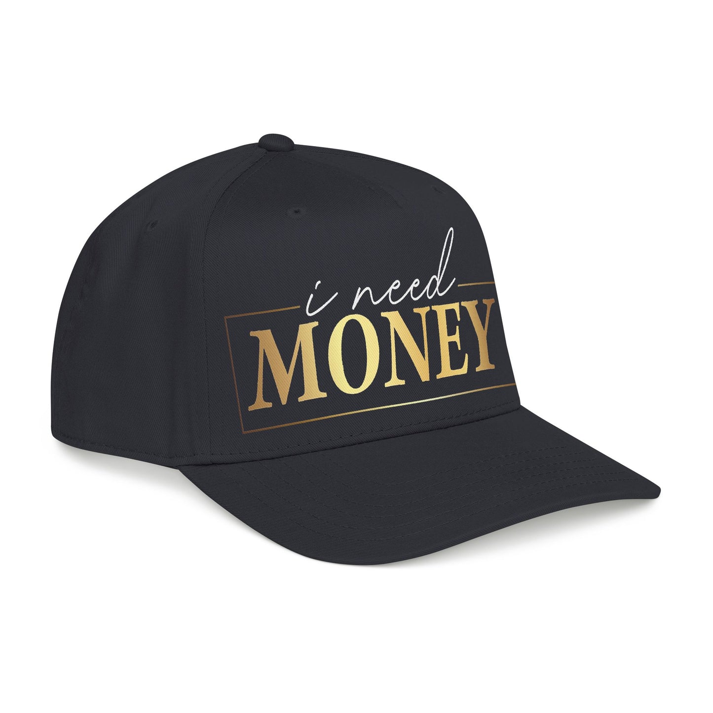 I Need Money Baseball Cap — Bold Gold Statement Hat