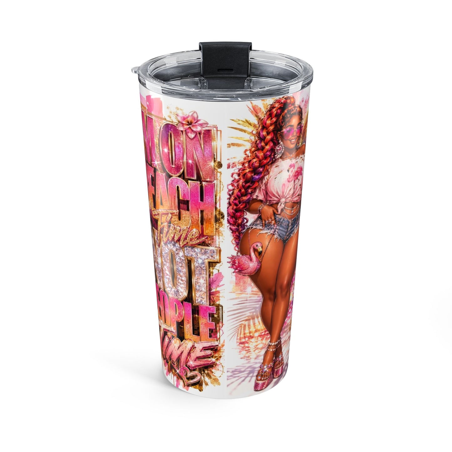 20oz Carnival Queen Tumbler - 'Hold On, Laugh, Live' Pink Glam Stainless Travel Cup