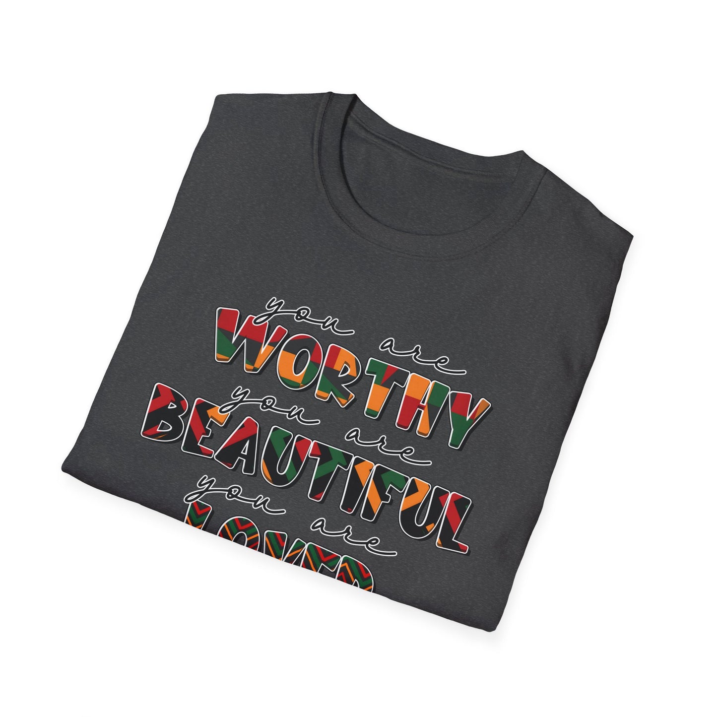 Inspirational Floral Typography T-Shirt — "You Are Worthy, Beautiful, Loved, Enough"