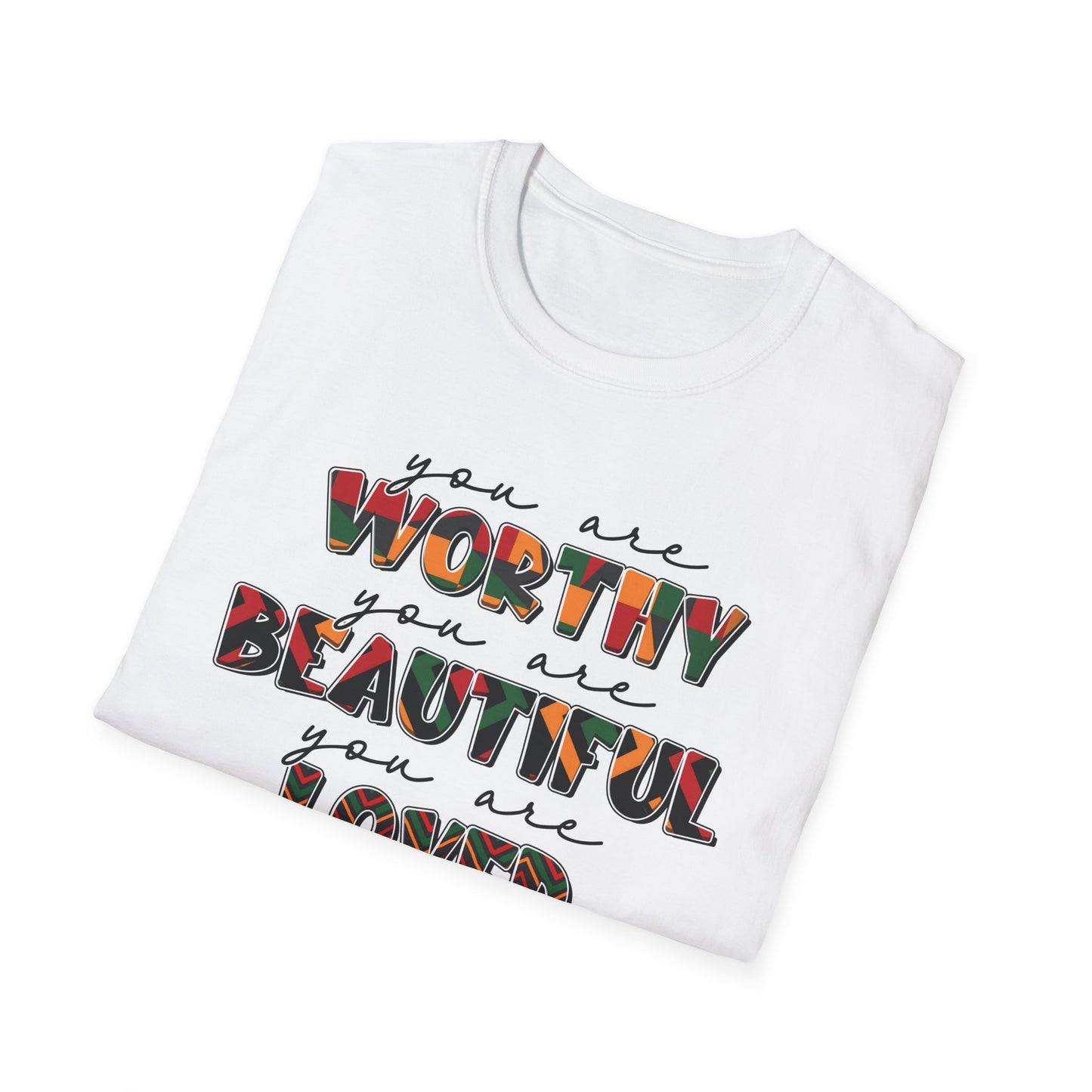 Inspirational Floral Typography T-Shirt — "You Are Worthy, Beautiful, Loved, Enough"