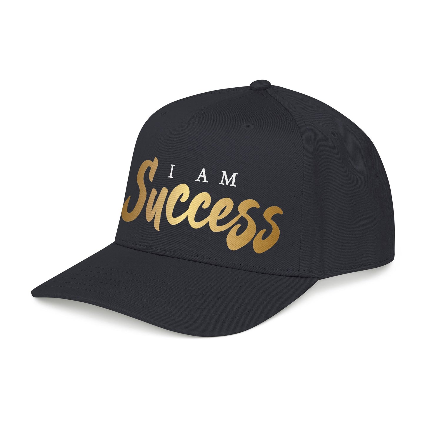 I Am Success Baseball Cap — Motivational Gold Script Mid-Profile Hat