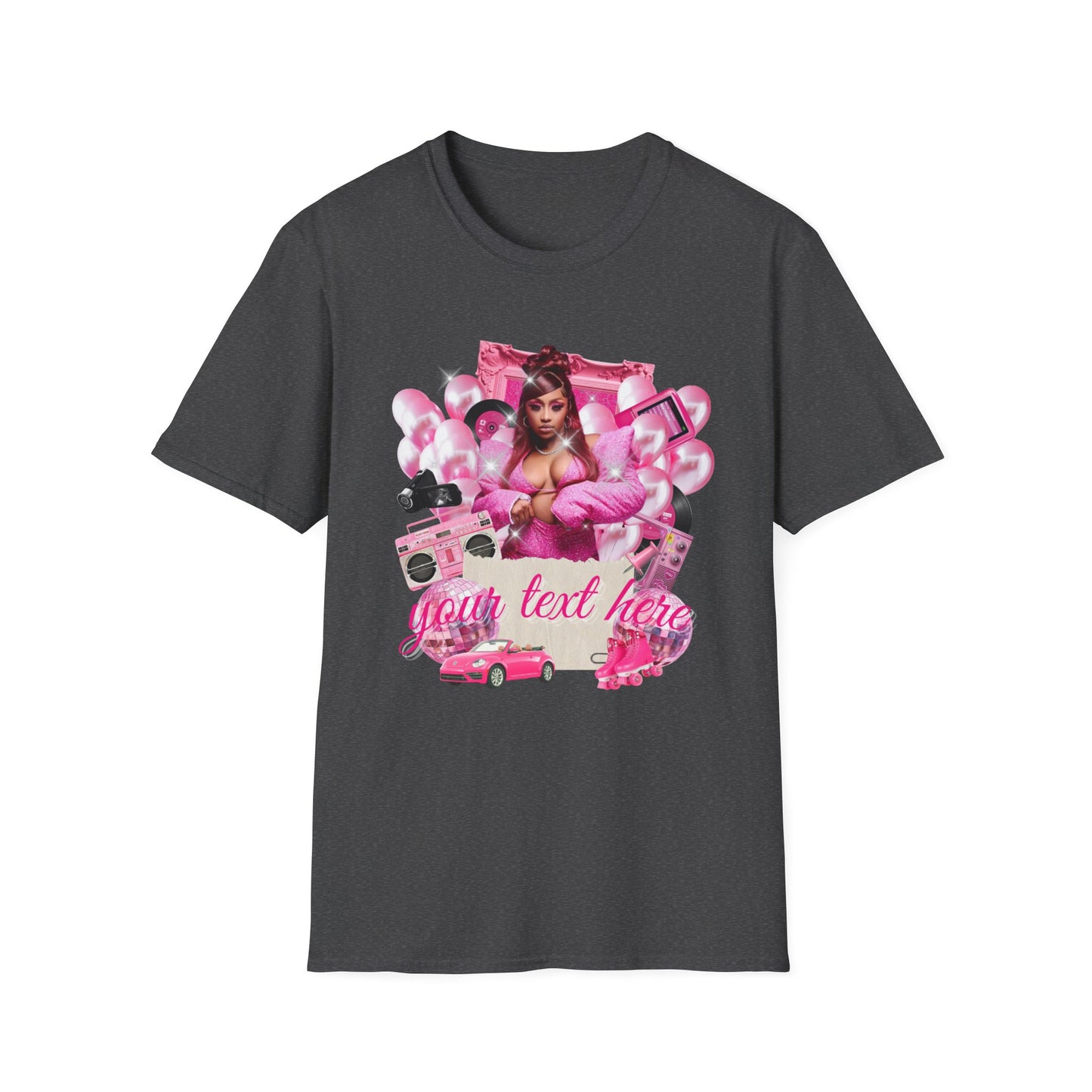 Graphic T-Shirt — Pink Glam Queen Collage Tee Customizable Text and Photo