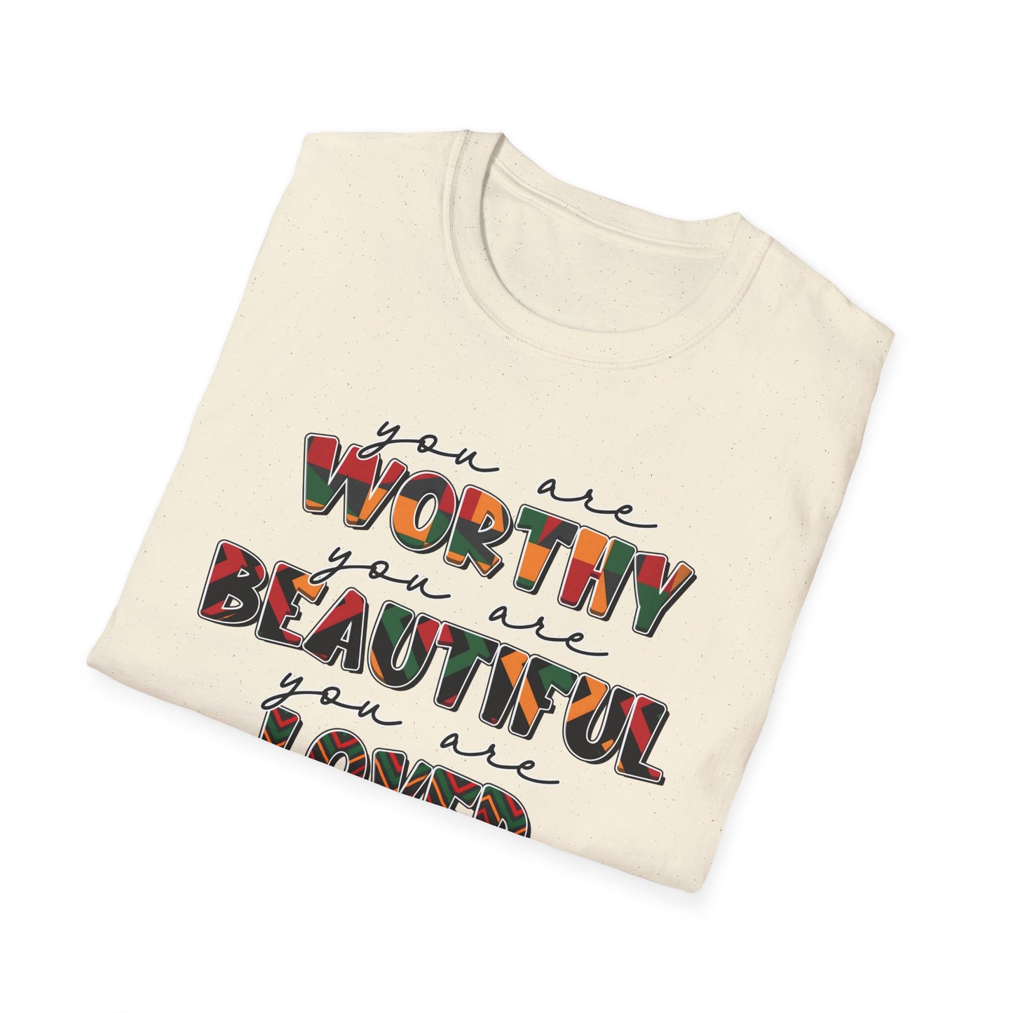 Inspirational Floral Typography T-Shirt — "You Are Worthy, Beautiful, Loved, Enough"