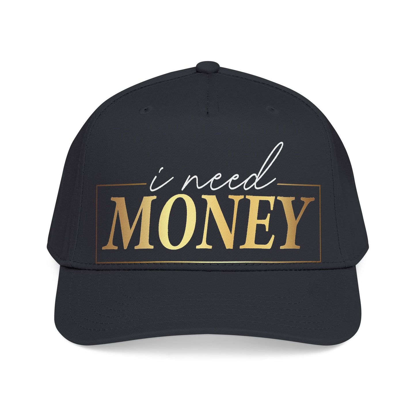 I Need Money Baseball Cap — Bold Gold Statement Hat