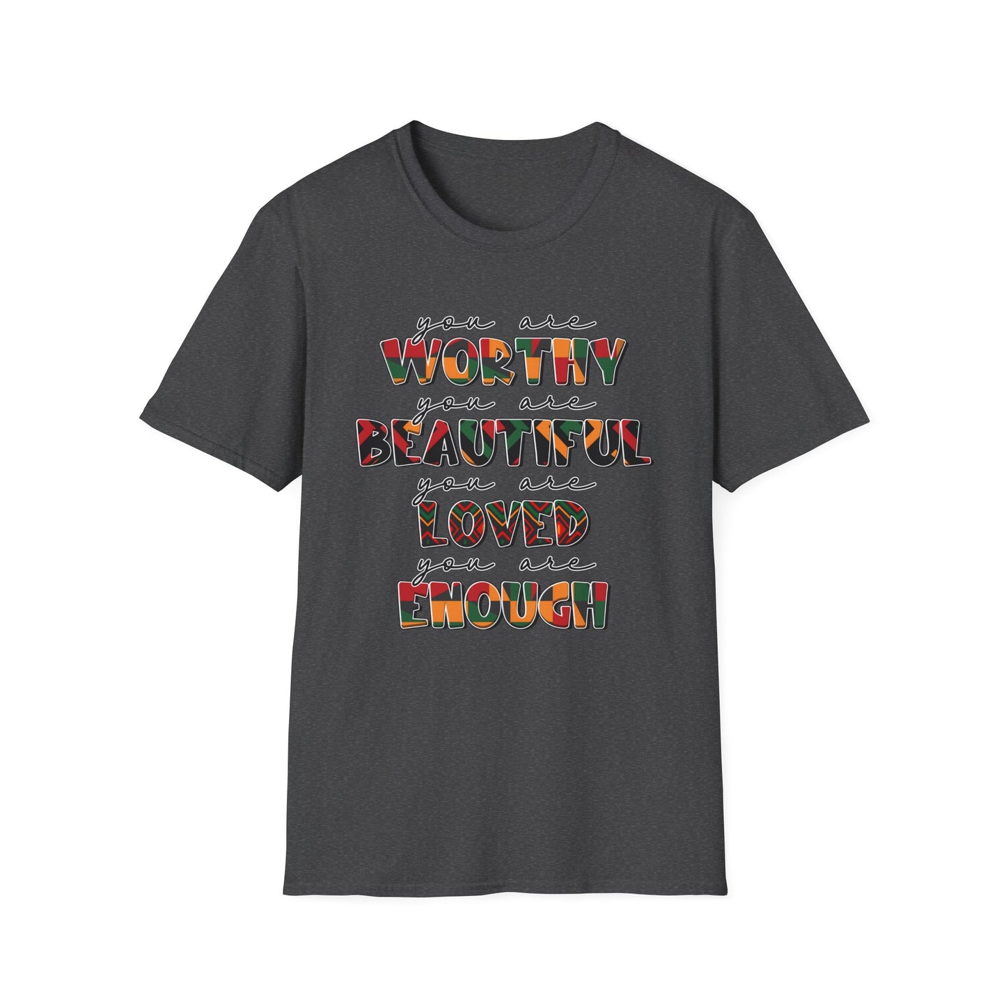 Inspirational Floral Typography T-Shirt — "You Are Worthy, Beautiful, Loved, Enough"