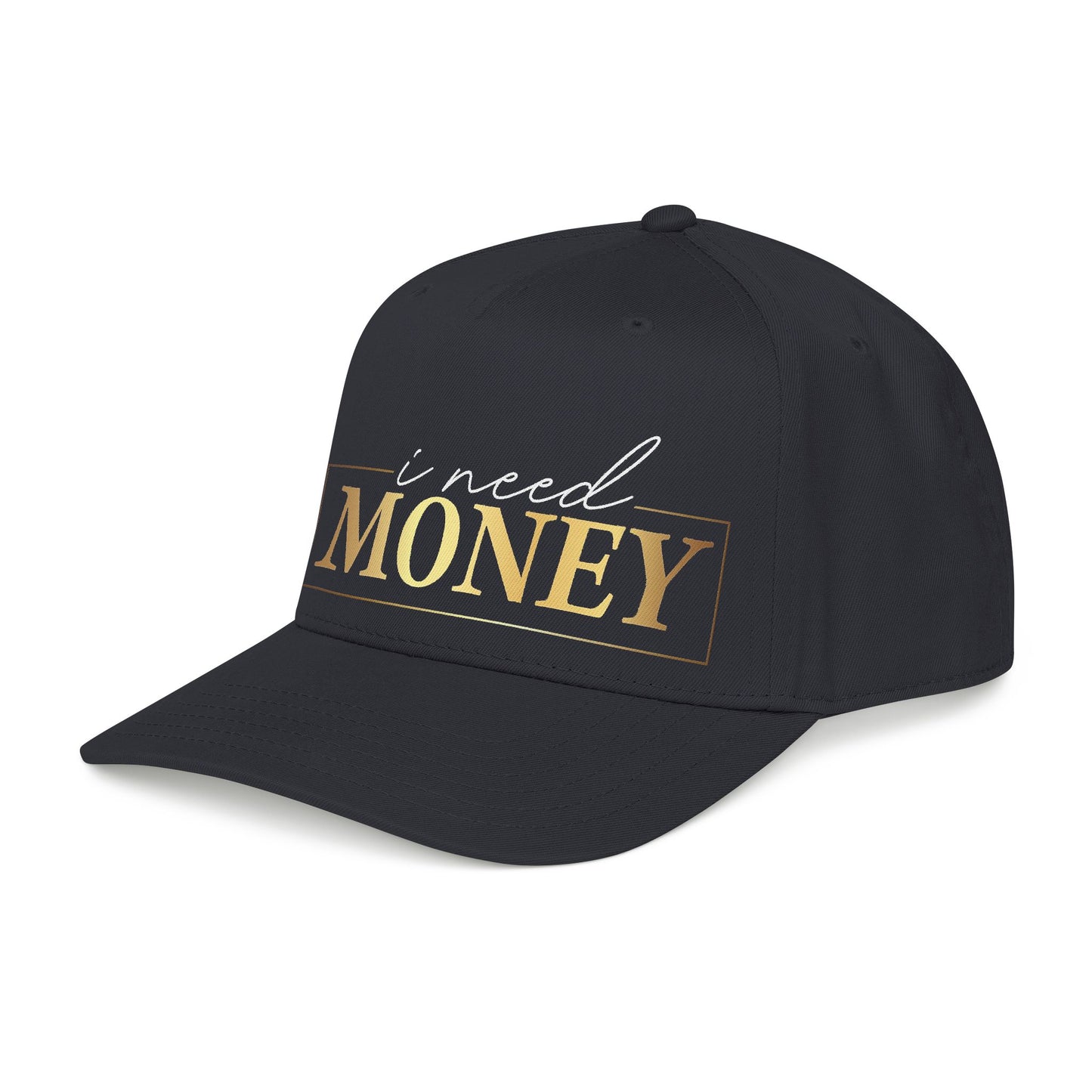 I Need Money Baseball Cap — Bold Gold Statement Hat