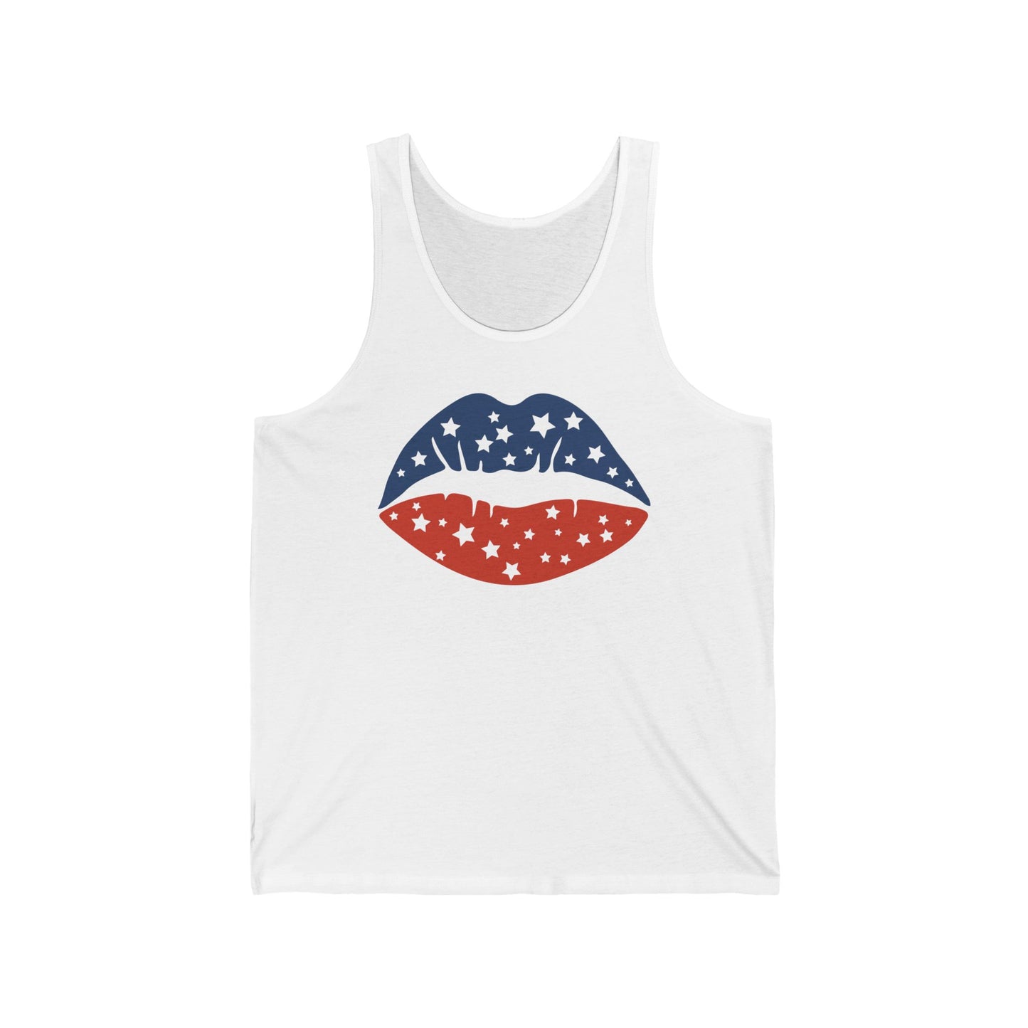 Patriotic Stars & Stripes Lip Print Tank Top — 4th of July USA Graphic Tank