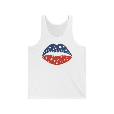 Patriotic Stars & Stripes Lip Print Tank Top — 4th of July USA Graphic Tank