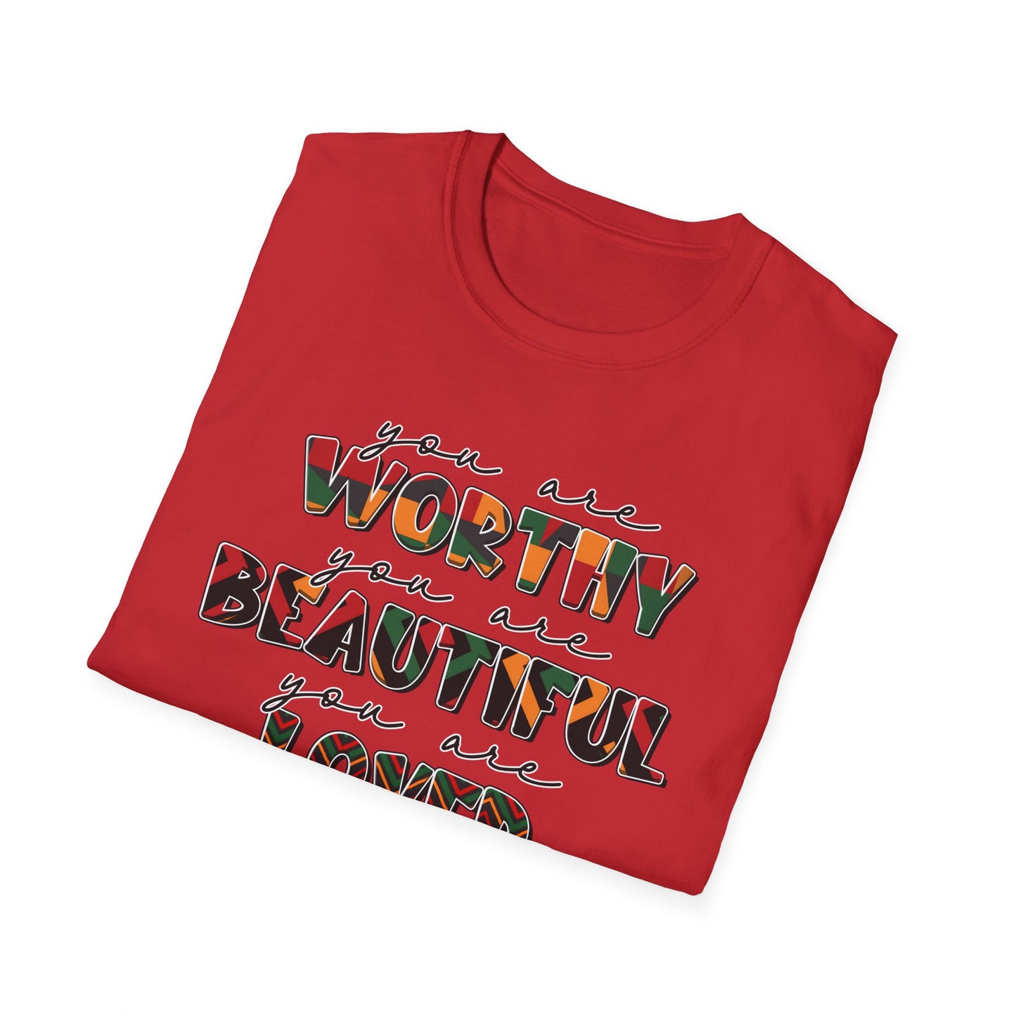 Inspirational Floral Typography T-Shirt — "You Are Worthy, Beautiful, Loved, Enough"