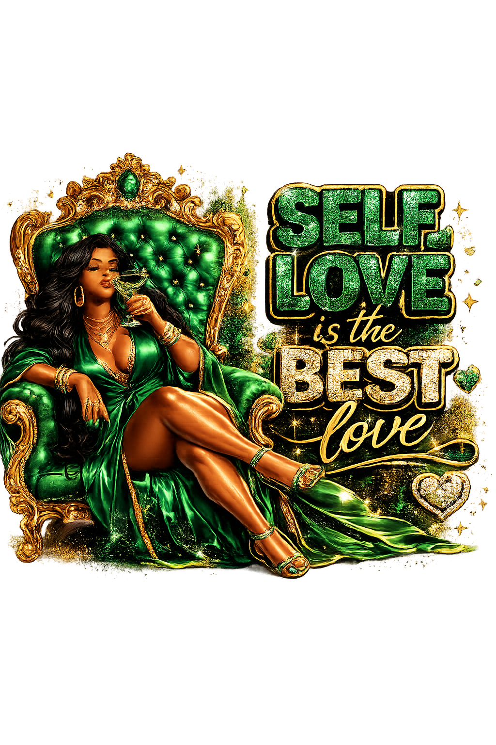 20oz Stainless Tumbler — "Self Love is the Best Love" Green Throne Queen Design