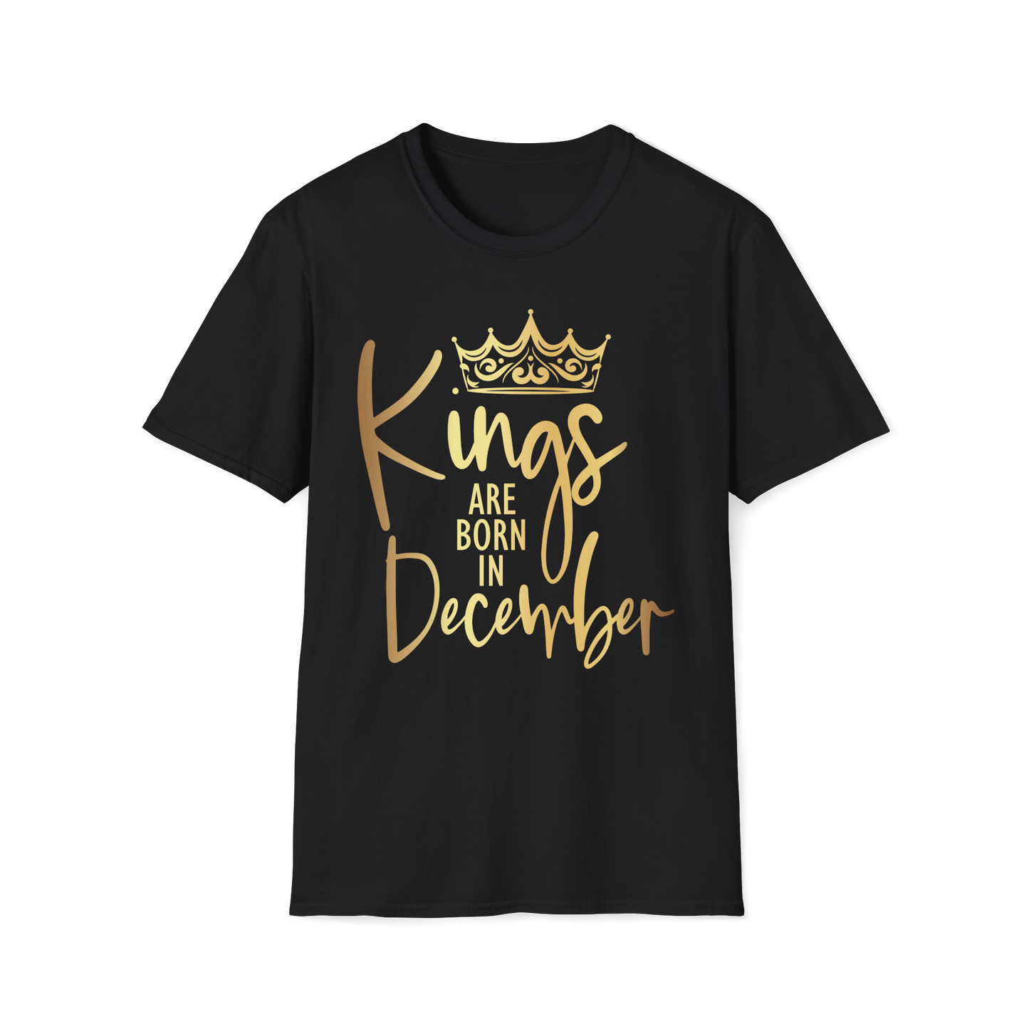 Kings Are Born In December - Black Gold Crown T-Shirt