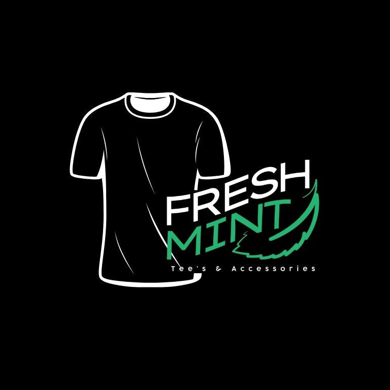White t-shirt with 'Fresh Mint' logo on a black background