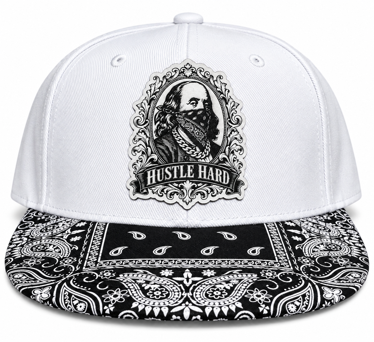 Hustle Hard White Bandana Snapback Hat