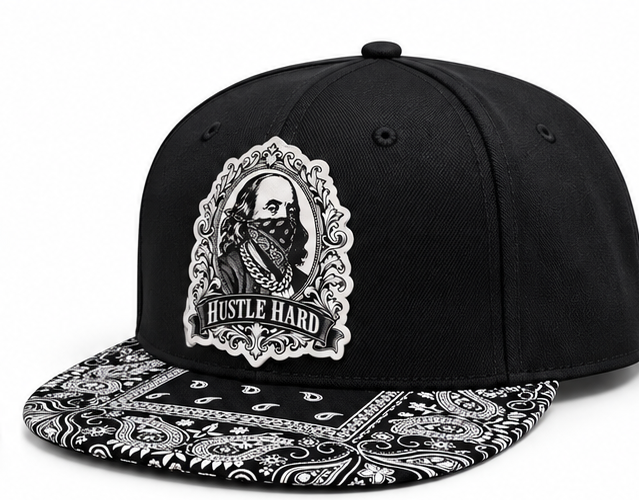 Hustle Hard White Bandana Snapback Hat