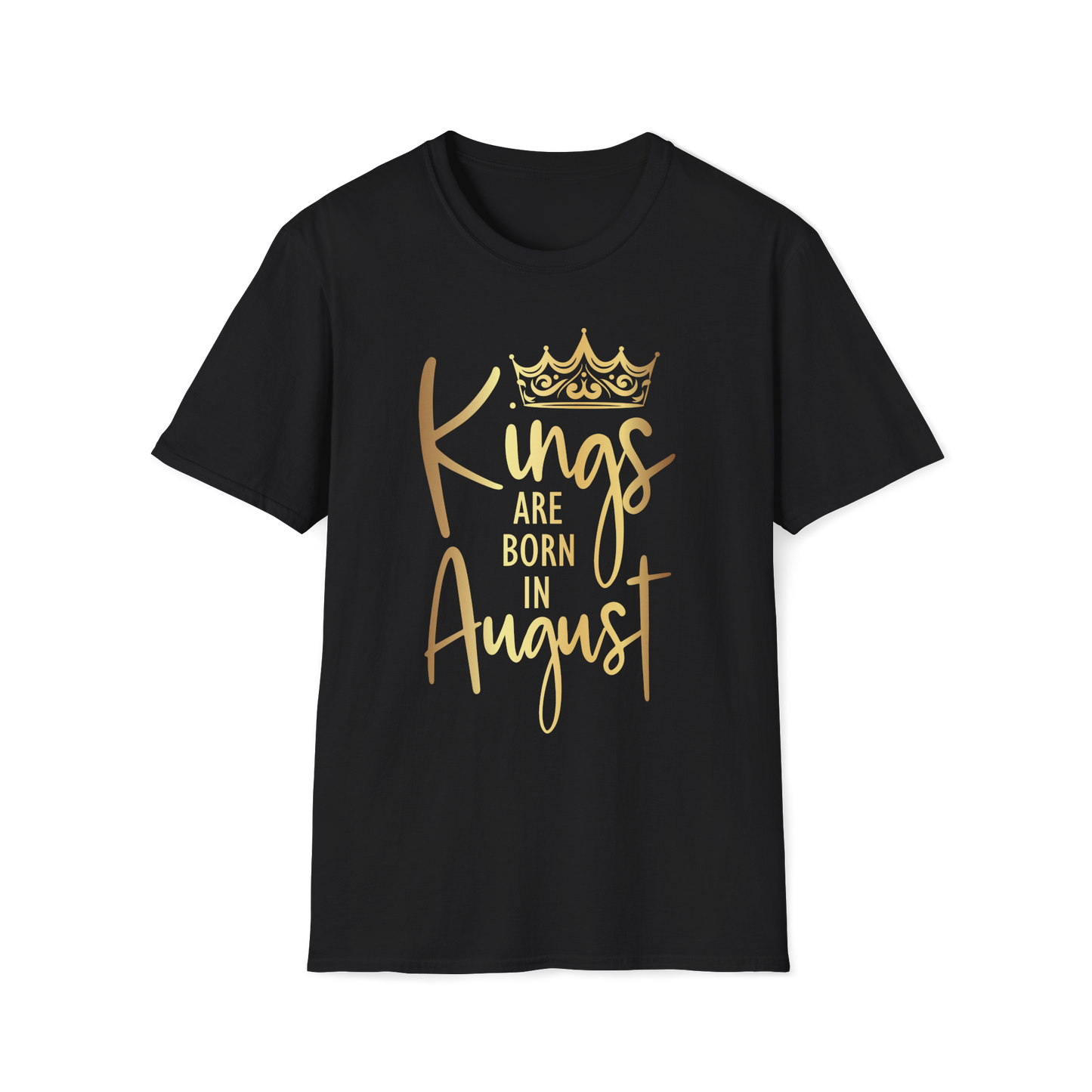 Kings Are Born In August - Black Gold Crown T-Shirt