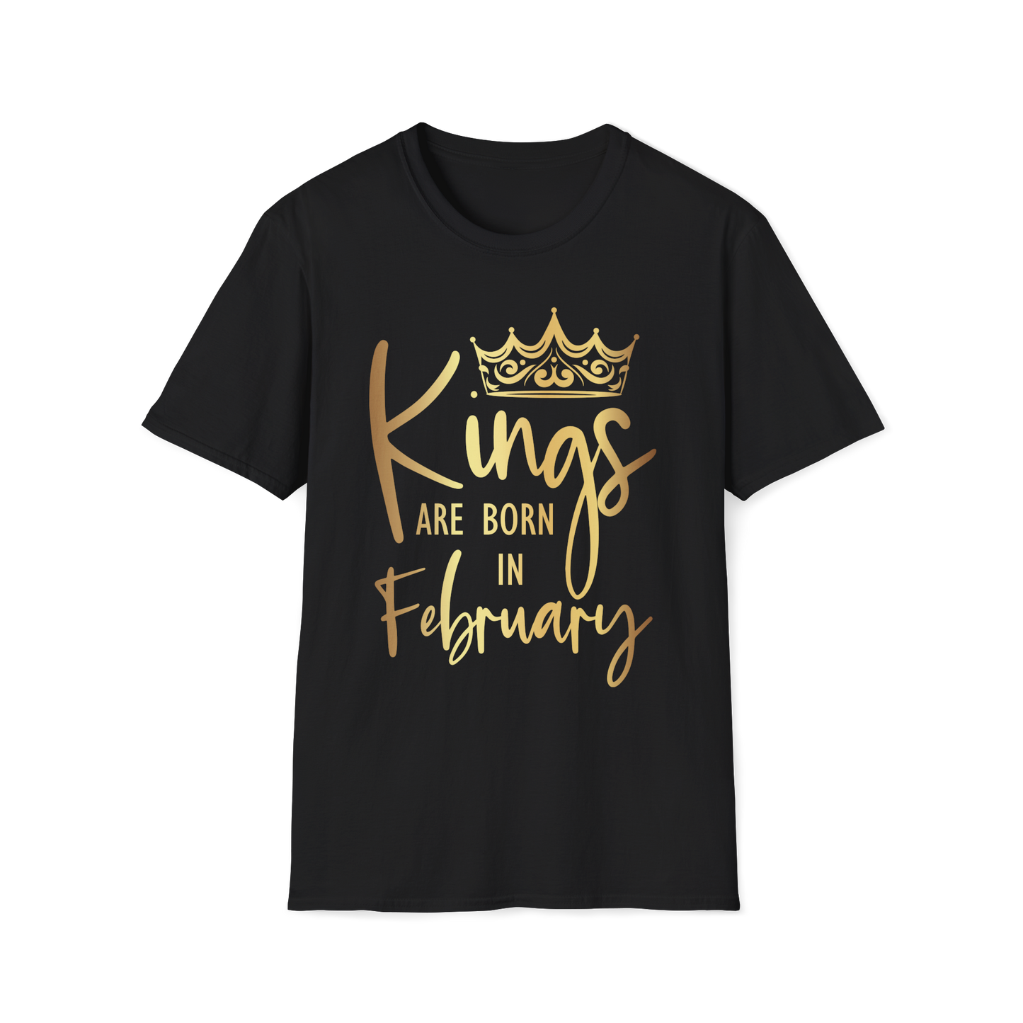 Kings Are Born In February - Black Gold Crown T-Shirt