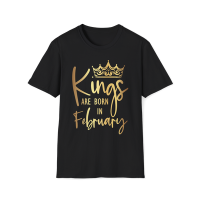 Kings Are Born In February - Black Gold Crown T-Shirt