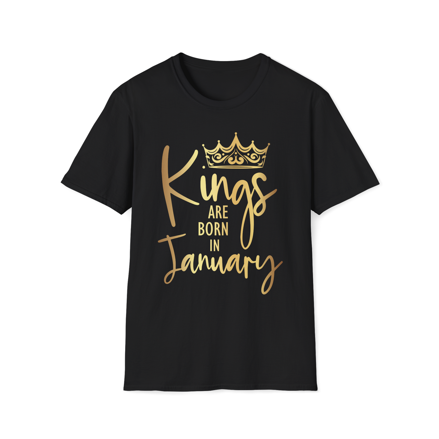 Kings Are Born In January - Black Gold Crown T-Shirt