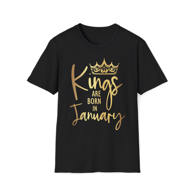 Kings Are Born In January - Black Gold Crown T-Shirt