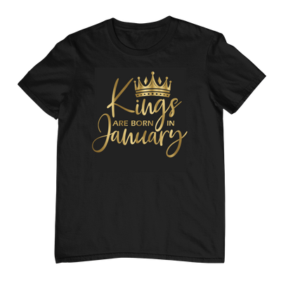 Kings Are Born In January - Black Gold Crown T-Shirt