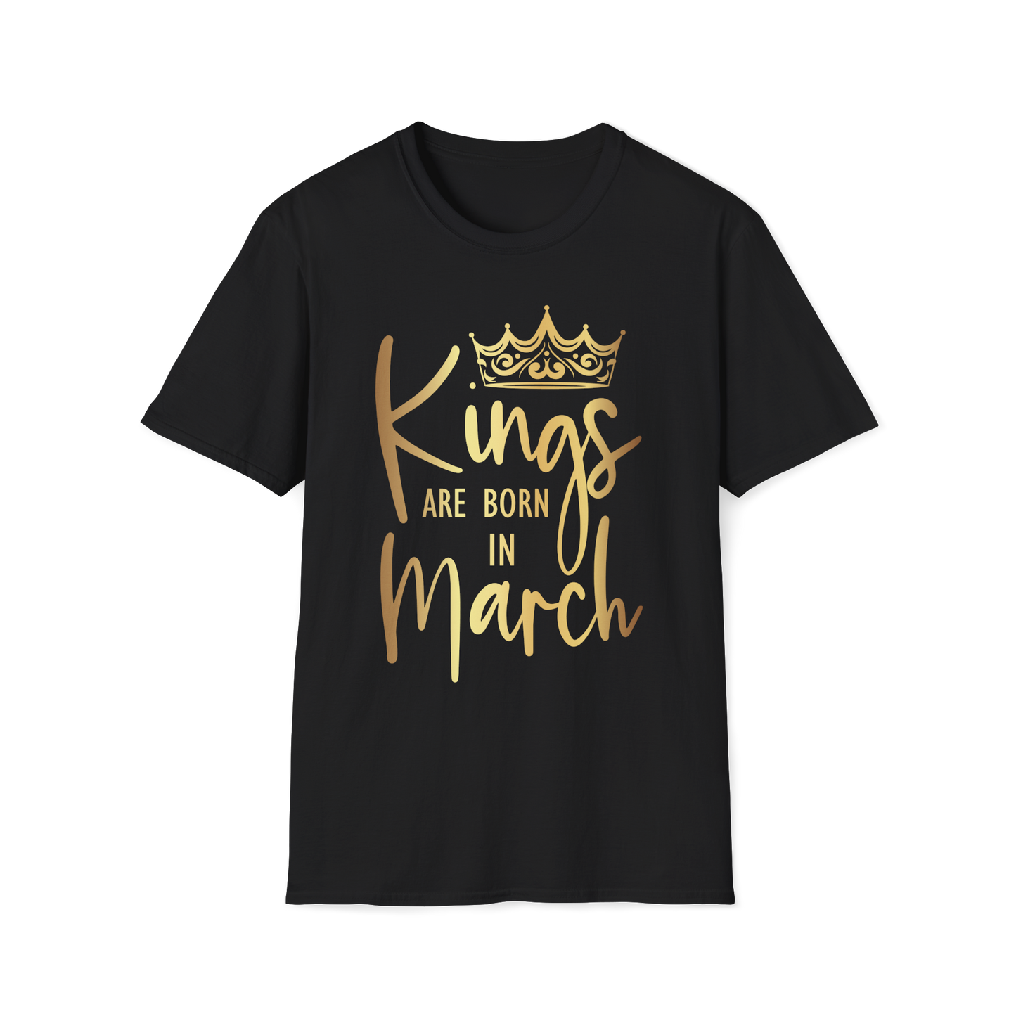 Kings Are Born In March - Black Gold Crown T-Shirt