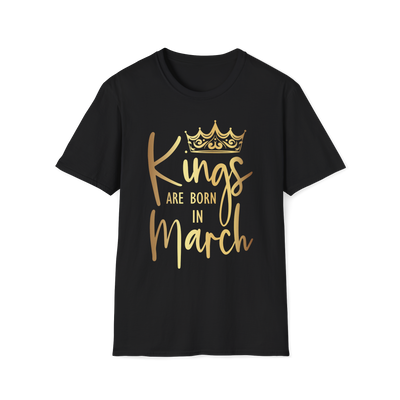 Kings Are Born In March - Black Gold Crown T-Shirt