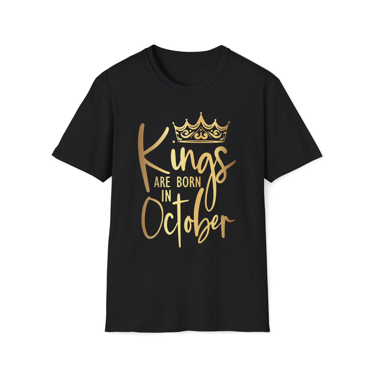 Kings Are Born In October - Black Gold Crown T-Shirt