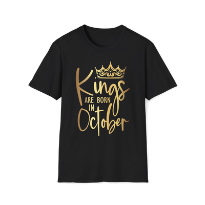 Kings Are Born In October - Black Gold Crown T-Shirt