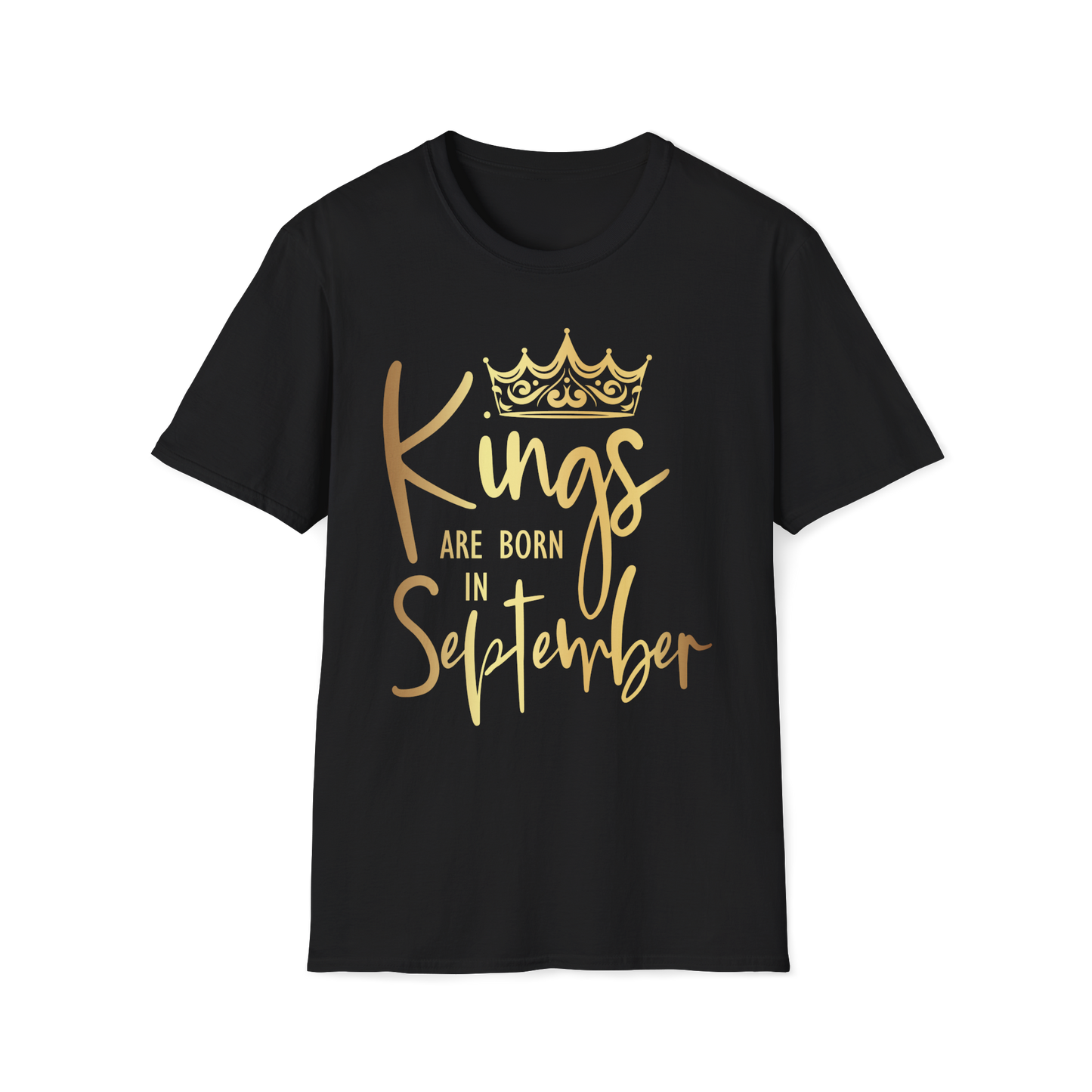 Kings Are Born In September - Black Gold Crown T-Shirt